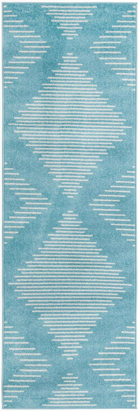 Light Blue 2' x 8' Kai Runner Area Rug Easy Clean 100% Polypropylene With Cotton Backing Modern Geometric Carpet for Living, Dining, Office, Bedroom for Sale at Rug Engine