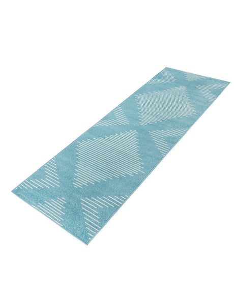 Light Blue 2' 7 x 10' Kai Runner Area Rug Easy Clean 100% Polypropylene With Cotton Backing Modern Geometric Carpet for Living, Dining, Office, Bedroom for Sale at Rug Engine