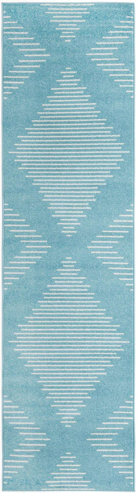 Light Blue 2' 7 x 10' Kai Runner Area Rug Easy Clean 100% Polypropylene With Cotton Backing Modern Geometric Carpet for Living, Dining, Office, Bedroom for Sale at Rug Engine