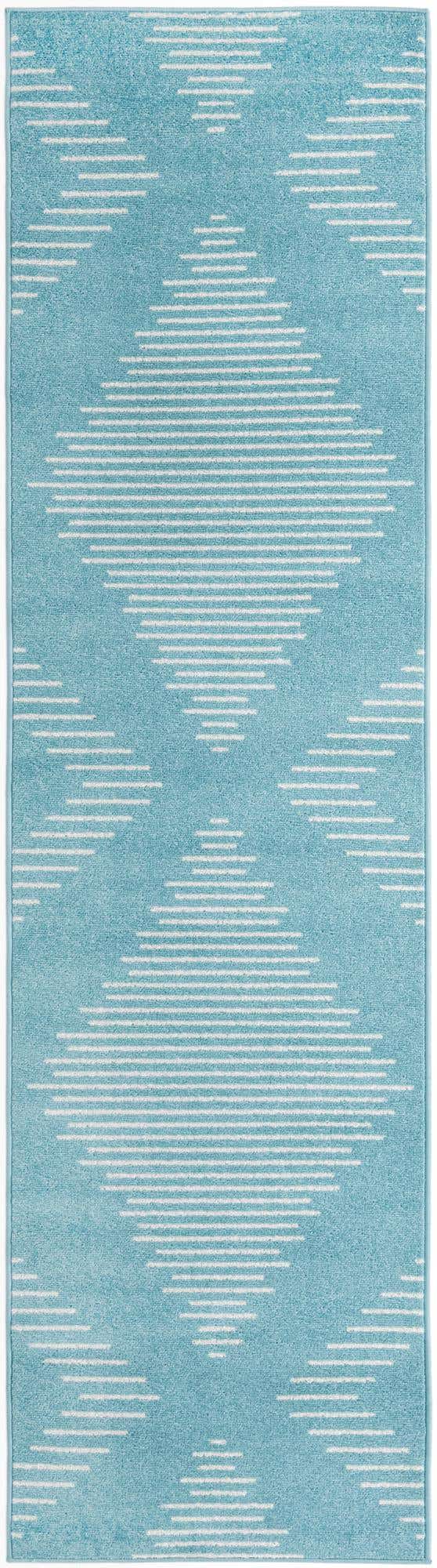 Light Blue 2' 7 x 10' Kai Runner Area Rug Easy Clean 100% Polypropylene With Cotton Backing Modern Geometric Carpet for Living, Dining, Office, Bedroom for Sale at Rug Engine