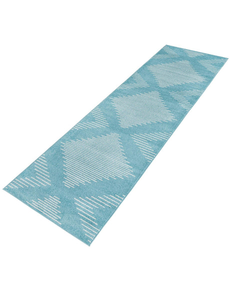 Light Blue 3' 3 x 12' Kai Runner Area Rug Easy Clean 100% Polypropylene With Cotton Backing Modern Geometric Carpet for Living, Dining, Office, Bedroom for Sale at Rug Engine