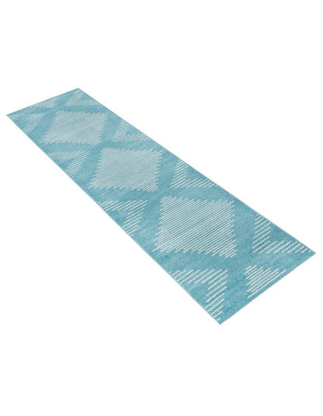 Light Blue 3' 3 x 12' Kai Runner Area Rug Easy Clean 100% Polypropylene With Cotton Backing Modern Geometric Carpet for Living, Dining, Office, Bedroom for Sale at Rug Engine