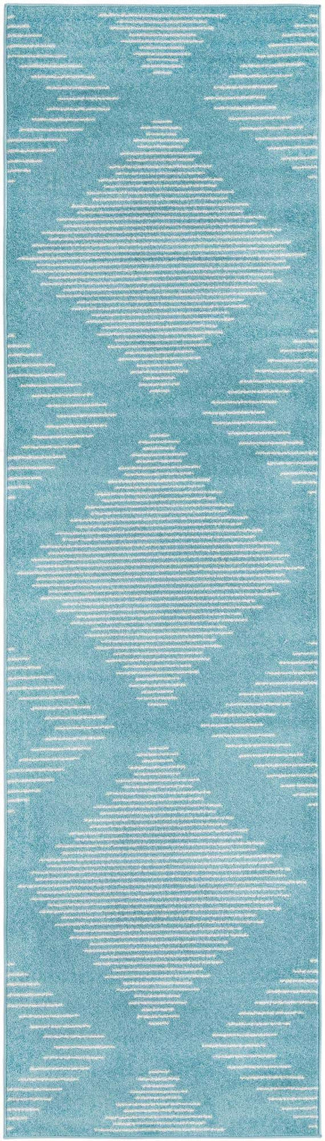Light Blue 3' 3 x 12' Kai Runner Area Rug Easy Clean 100% Polypropylene With Cotton Backing Modern Geometric Carpet for Living, Dining, Office, Bedroom for Sale at Rug Engine