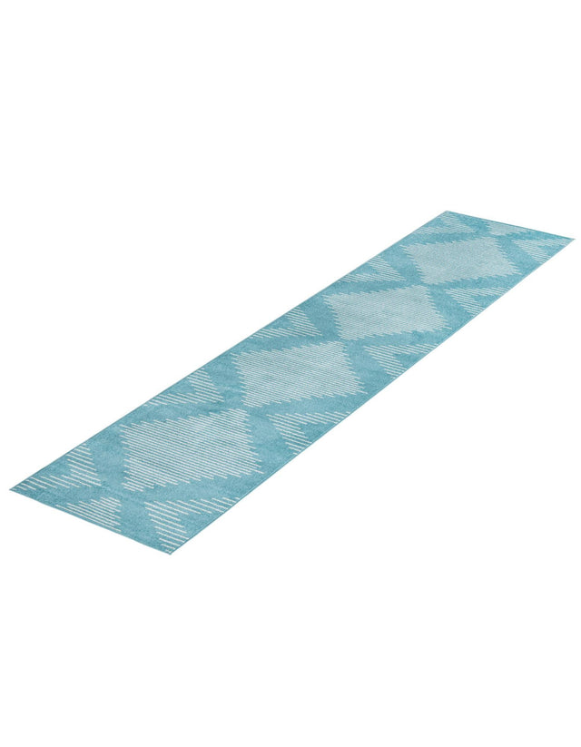 Light Blue 3' 3 x 14' 1 Kai Runner Area Rug Easy Clean 100% Polypropylene With Cotton Backing Modern Geometric Carpet for Living, Dining, Office, Bedroom for Sale at Rug Engine