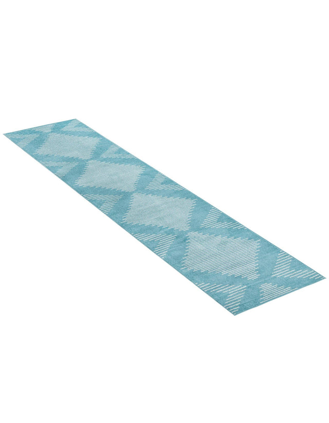 Light Blue 3' 3 x 14' 1 Kai Runner Area Rug Easy Clean 100% Polypropylene With Cotton Backing Modern Geometric Carpet for Living, Dining, Office, Bedroom for Sale at Rug Engine