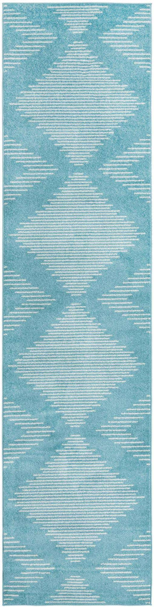 Light Blue 3' 3 x 14' 1 Kai Runner Area Rug Easy Clean 100% Polypropylene With Cotton Backing Modern Geometric Carpet for Living, Dining, Office, Bedroom for Sale at Rug Engine