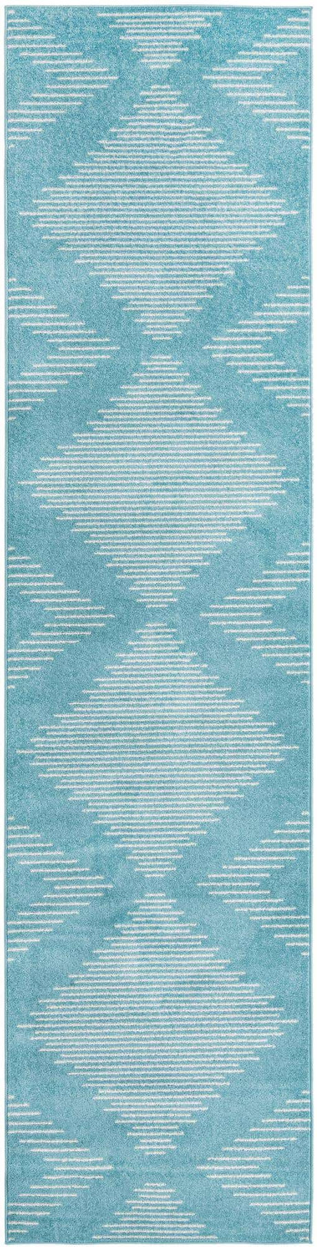 Light Blue 3' 3 x 14' 1 Kai Runner Area Rug Easy Clean 100% Polypropylene With Cotton Backing Modern Geometric Carpet for Living, Dining, Office, Bedroom for Sale at Rug Engine