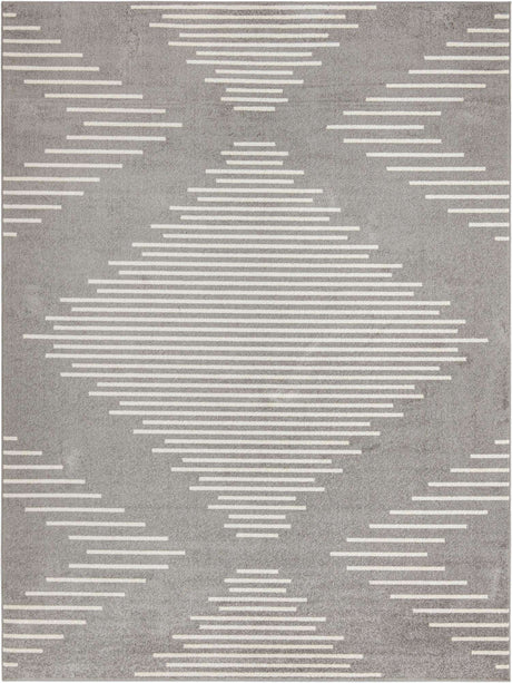 Gray and Ivory 9' x 12' Kai Rectangle Area Rug Easy Clean 100% Polypropylene With Cotton Backing Modern Geometric Carpet for Living, Dining, Office, Bedroom for Sale at Rug Engine
