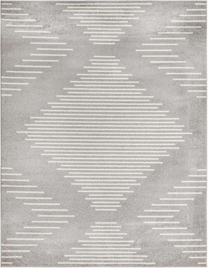 Gray and Ivory 7' 10 x 10' Kai Rectangle Area Rug Easy Clean 100% Polypropylene With Cotton Backing Modern Geometric Carpet for Living, Dining, Office, Bedroom for Sale at Rug Engine