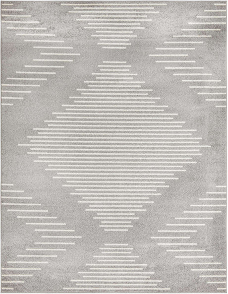 Gray and Ivory 7' 10 x 10' Kai Rectangle Area Rug Easy Clean 100% Polypropylene With Cotton Backing Modern Geometric Carpet for Living, Dining, Office, Bedroom for Sale at Rug Engine