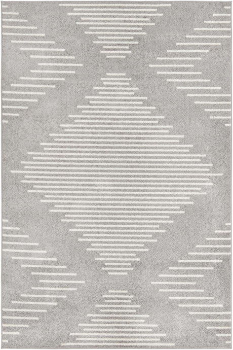 Gray and Ivory 6' 1 x 9' Kai Rectangle Area Rug Easy Clean 100% Polypropylene With Cotton Backing Modern Geometric Carpet for Living, Dining, Office, Bedroom for Sale at Rug Engine