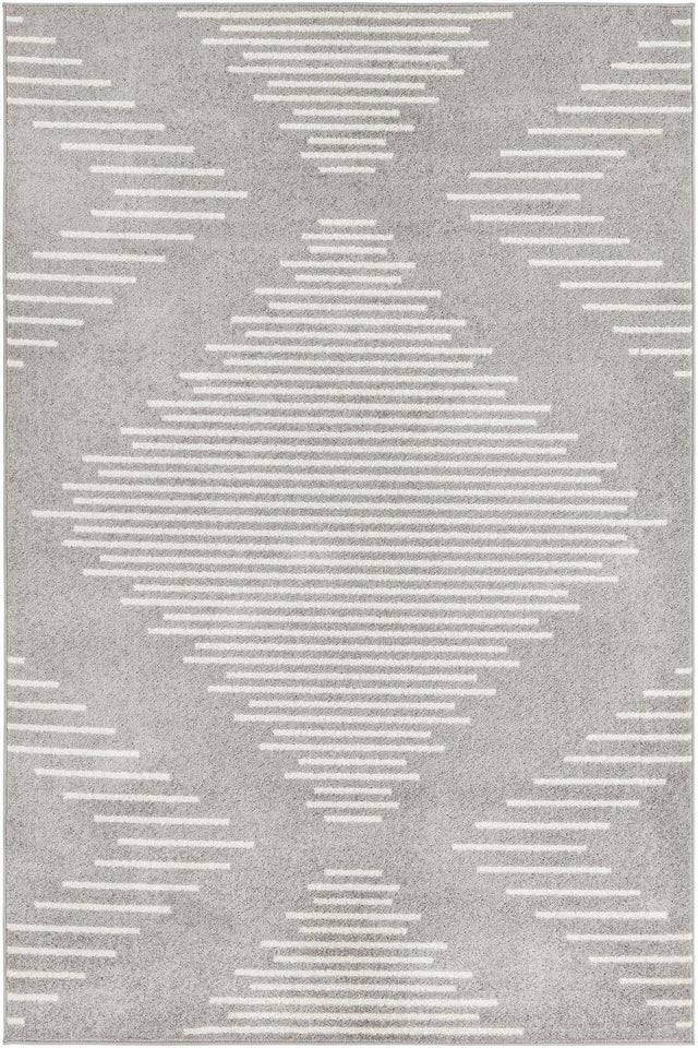 Gray and Ivory 6' 1 x 9' Kai Rectangle Area Rug Easy Clean 100% Polypropylene With Cotton Backing Modern Geometric Carpet for Living, Dining, Office, Bedroom for Sale at Rug Engine