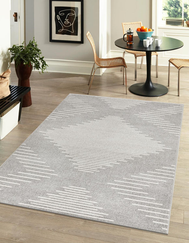 Gray and Ivory 5' 3 x 8' Kai Rectangle Area Rug Easy Clean 100% Polypropylene With Cotton Backing Modern Geometric Carpet for Living, Dining, Office, Bedroom for Sale at Rug Engine