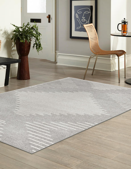 Gray and Ivory 7' 1 x 10' Kai Rectangle Area Rug Easy Clean 100% Polypropylene With Cotton Backing Modern Geometric Carpet for Living, Dining, Office, Bedroom for Sale at Rug Engine