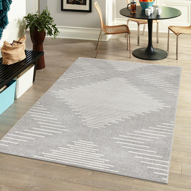 Gray and Ivory 9' x 12' Kai Rectangle Area Rug Easy Clean 100% Polypropylene With Cotton Backing Modern Geometric Carpet for Living, Dining, Office, Bedroom for Sale at Rug Engine