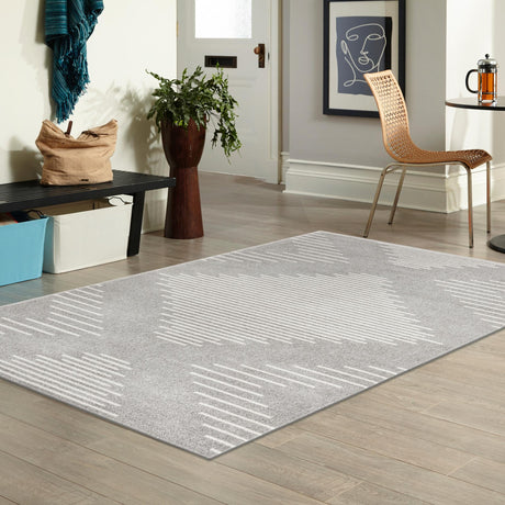 Gray and Ivory 9' x 12' Kai Rectangle Area Rug Easy Clean 100% Polypropylene With Cotton Backing Modern Geometric Carpet for Living, Dining, Office, Bedroom for Sale at Rug Engine