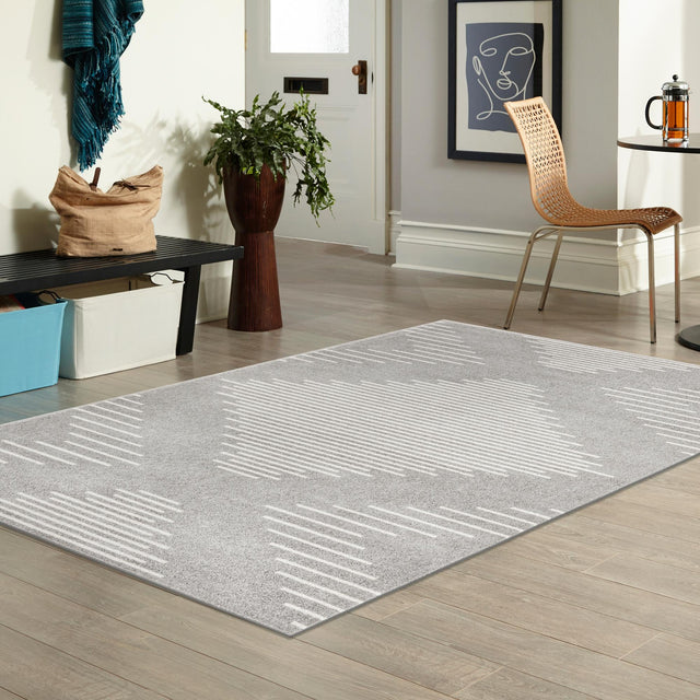 Gray and Ivory 9' x 12' Kai Rectangle Area Rug Easy Clean 100% Polypropylene With Cotton Backing Modern Geometric Carpet for Living, Dining, Office, Bedroom for Sale at Rug Engine