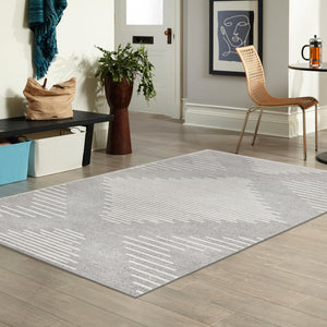Gray and Ivory 7' 10 x 10' Kai Rectangle Area Rug Easy Clean 100% Polypropylene With Cotton Backing Modern Geometric Carpet for Living, Dining, Office, Bedroom for Sale at Rug Engine