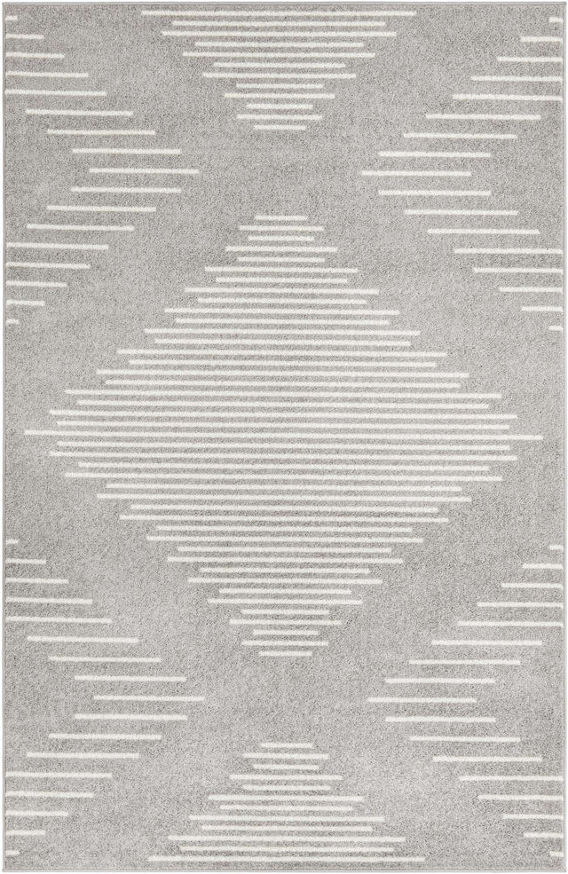 Gray and Ivory 5' 3 x 8' Kai Rectangle Area Rug Easy Clean 100% Polypropylene With Cotton Backing Modern Geometric Carpet for Living, Dining, Office, Bedroom for Sale at Rug Engine