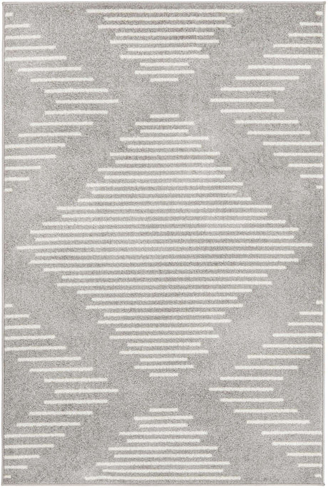 Gray and Ivory 4' 1 x 6' 1 Kai Rectangle Area Rug Easy Clean 100% Polypropylene With Cotton Backing Modern Geometric Carpet for Living, Dining, Office, Bedroom for Sale at Rug Engine