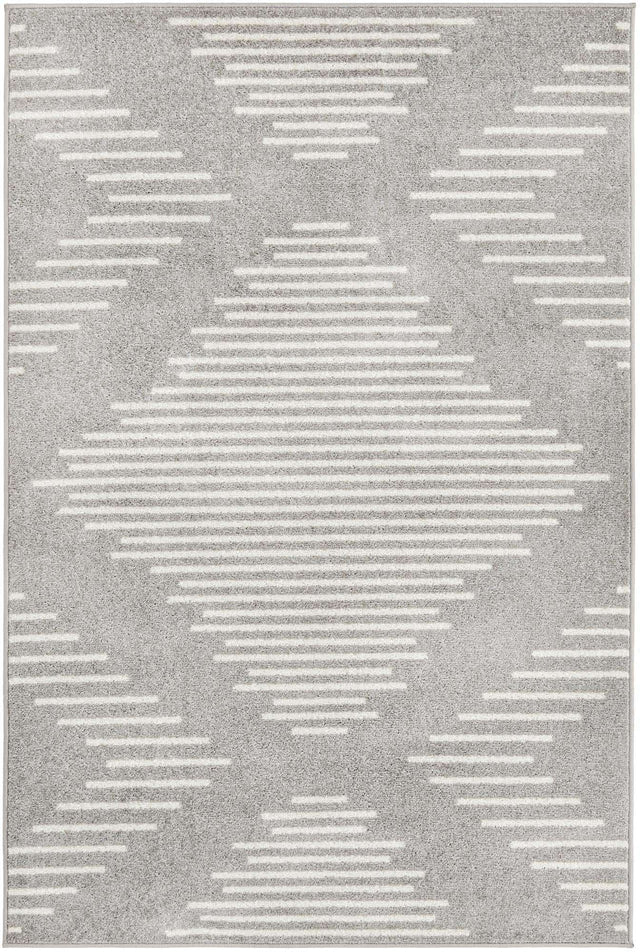Gray and Ivory 4' 1 x 6' 1 Kai Rectangle Area Rug Easy Clean 100% Polypropylene With Cotton Backing Modern Geometric Carpet for Living, Dining, Office, Bedroom for Sale at Rug Engine