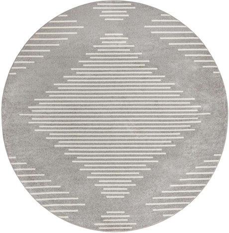 Gray and Ivory 10' x 10' Kai Round Area Rug Easy Clean 100% Polypropylene With Cotton Backing Modern Geometric Carpet for Living, Dining, Office, Bedroom for Sale at Rug Engine