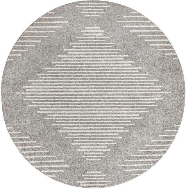 Gray and Ivory 10' x 10' Kai Round Area Rug Easy Clean 100% Polypropylene With Cotton Backing Modern Geometric Carpet for Living, Dining, Office, Bedroom for Sale at Rug Engine