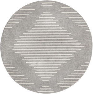 Gray and Ivory 7' 10 x 7' 10 Kai Round Area Rug Easy Clean 100% Polypropylene With Cotton Backing Modern Geometric Carpet for Living, Dining, Office, Bedroom for Sale at Rug Engine