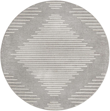 Gray and Ivory 7' 10 x 7' 10 Kai Round Area Rug Easy Clean 100% Polypropylene With Cotton Backing Modern Geometric Carpet for Living, Dining, Office, Bedroom for Sale at Rug Engine
