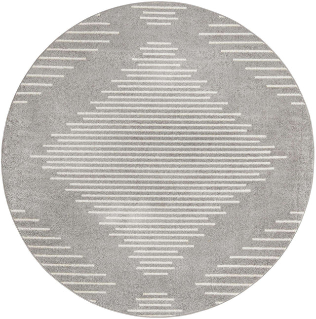 Gray and Ivory 7' 10 x 7' 10 Kai Round Area Rug Easy Clean 100% Polypropylene With Cotton Backing Modern Geometric Carpet for Living, Dining, Office, Bedroom for Sale at Rug Engine