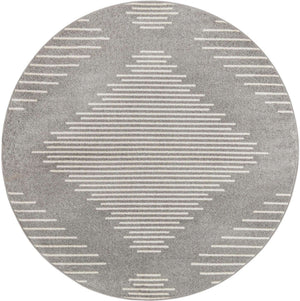 Gray and Ivory 6' 1 x 6' 1 Kai Round Area Rug Easy Clean 100% Polypropylene With Cotton Backing Modern Geometric Carpet for Living, Dining, Office, Bedroom for Sale at Rug Engine