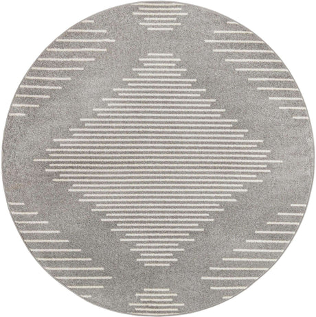 Gray and Ivory 6' 1 x 6' 1 Kai Round Area Rug Easy Clean 100% Polypropylene With Cotton Backing Modern Geometric Carpet for Living, Dining, Office, Bedroom for Sale at Rug Engine