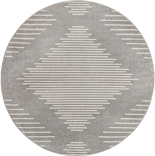 Gray and Ivory 6' 1 x 6' 1 Kai Round Area Rug Easy Clean 100% Polypropylene With Cotton Backing Modern Geometric Carpet for Living, Dining, Office, Bedroom for Sale at Rug Engine