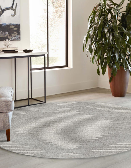 Gray and Ivory 4' 1 x 4' 1 Kai Round Area Rug Easy Clean 100% Polypropylene With Cotton Backing Modern Geometric Carpet for Living, Dining, Office, Bedroom for Sale at Rug Engine