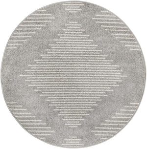 Gray and Ivory 4' 1 x 4' 1 Kai Round Area Rug Easy Clean 100% Polypropylene With Cotton Backing Modern Geometric Carpet for Living, Dining, Office, Bedroom for Sale at Rug Engine