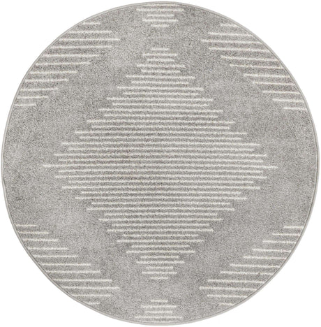 Gray and Ivory 4' 1 x 4' 1 Kai Round Area Rug Easy Clean 100% Polypropylene With Cotton Backing Modern Geometric Carpet for Living, Dining, Office, Bedroom for Sale at Rug Engine