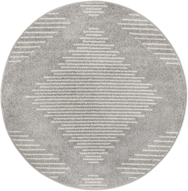 Gray and Ivory 4' 1 x 4' 1 Kai Round Area Rug Easy Clean 100% Polypropylene With Cotton Backing Modern Geometric Carpet for Living, Dining, Office, Bedroom for Sale at Rug Engine