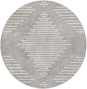 Gray and Ivory 3' 1 x 3' 1 Kai Round Area Rug Easy Clean 100% Polypropylene With Cotton Backing Modern Geometric Carpet for Living, Dining, Office, Bedroom for Sale at Rug Engine