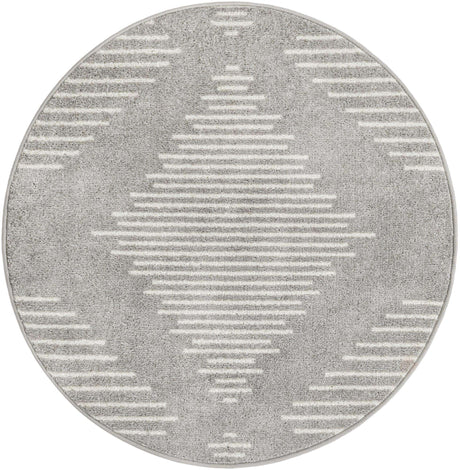 Gray and Ivory 3' 1 x 3' 1 Kai Round Area Rug Easy Clean 100% Polypropylene With Cotton Backing Modern Geometric Carpet for Living, Dining, Office, Bedroom for Sale at Rug Engine