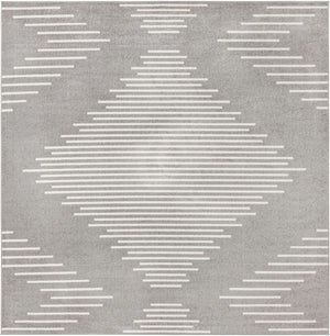 Gray and Ivory 10' x 10' Kai Square Area Rug Easy Clean 100% Polypropylene With Cotton Backing Modern Geometric Carpet for Living, Dining, Office, Bedroom for Sale at Rug Engine
