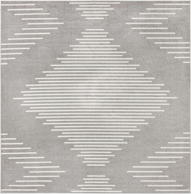 Gray and Ivory 10' x 10' Kai Square Area Rug Easy Clean 100% Polypropylene With Cotton Backing Modern Geometric Carpet for Living, Dining, Office, Bedroom for Sale at Rug Engine