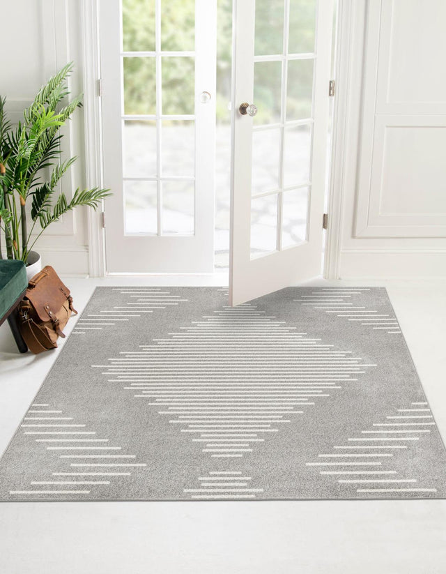 Gray and Ivory 5' 3 x 5' 3 Kai Square Area Rug Easy Clean 100% Polypropylene With Cotton Backing Modern Geometric Carpet for Living, Dining, Office, Bedroom for Sale at Rug Engine