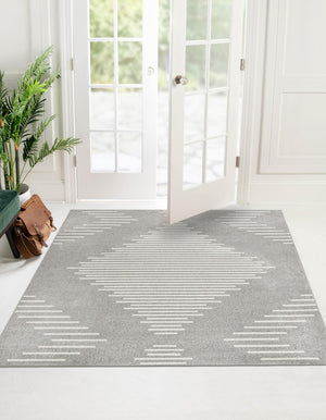 Gray and Ivory 7' 1 x 7' 1 Kai Square Area Rug Easy Clean 100% Polypropylene With Cotton Backing Modern Geometric Carpet for Living, Dining, Office, Bedroom for Sale at Rug Engine