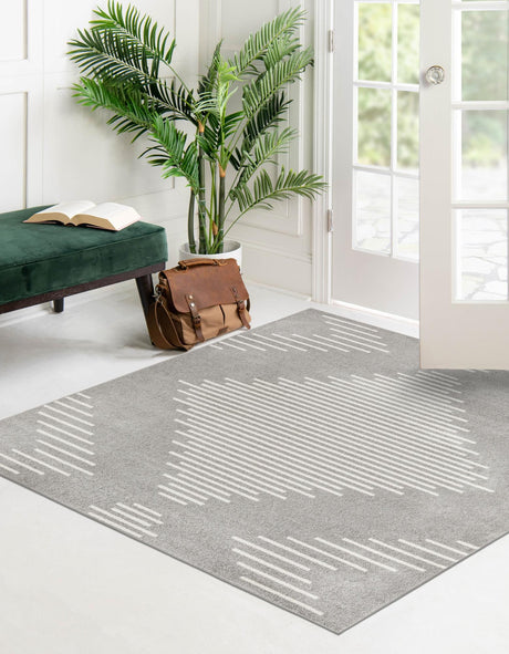 Gray and Ivory 10' x 10' Kai Square Area Rug Easy Clean 100% Polypropylene With Cotton Backing Modern Geometric Carpet for Living, Dining, Office, Bedroom for Sale at Rug Engine