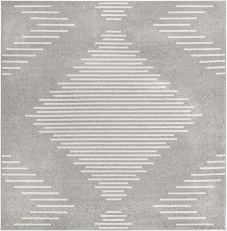 Gray and Ivory 7' 1 x 7' 1 Kai Square Area Rug Easy Clean 100% Polypropylene With Cotton Backing Modern Geometric Carpet for Living, Dining, Office, Bedroom for Sale at Rug Engine