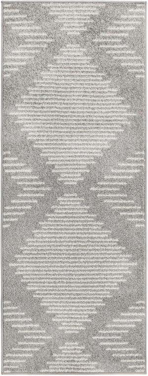 Gray and Ivory 2' x 5' 3 Kai Runner Area Rug Easy Clean 100% Polypropylene With Cotton Backing Modern Geometric Carpet for Living, Dining, Office, Bedroom for Sale at Rug Engine