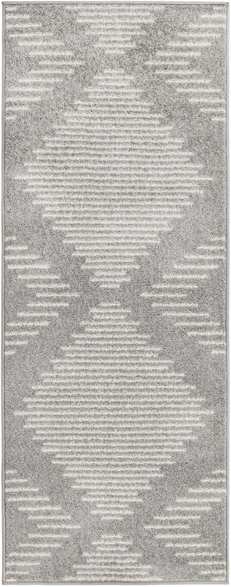 Gray and Ivory 2' x 5' 3 Kai Runner Area Rug Easy Clean 100% Polypropylene With Cotton Backing Modern Geometric Carpet for Living, Dining, Office, Bedroom for Sale at Rug Engine