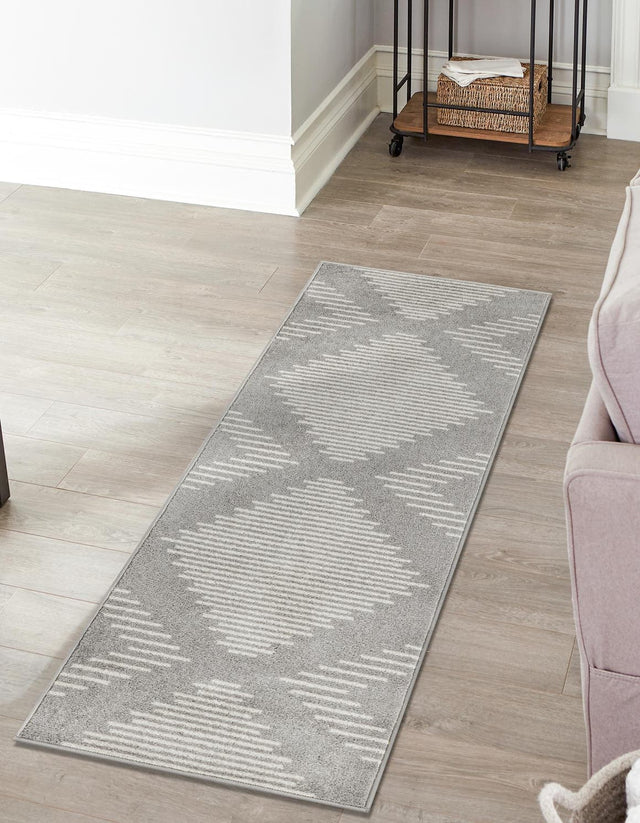 Gray and Ivory 2' x 5' 3 Kai Runner Area Rug Easy Clean 100% Polypropylene With Cotton Backing Modern Geometric Carpet for Living, Dining, Office, Bedroom for Sale at Rug Engine