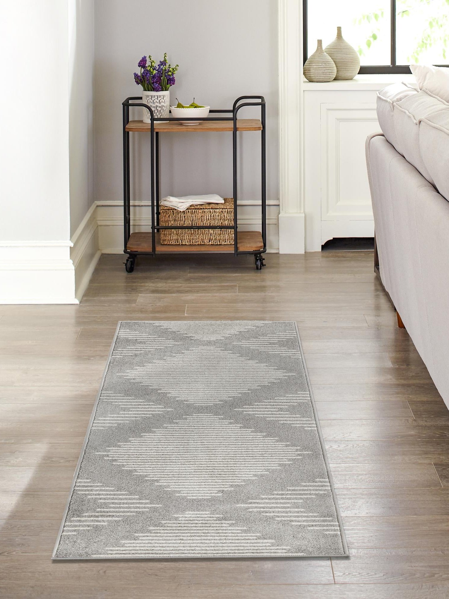 Gray and Ivory 2' x 5' 3 Kai Runner Area Rug Easy Clean 100% Polypropylene With Cotton Backing Modern Geometric Carpet for Living, Dining, Office, Bedroom for Sale at Rug Engine