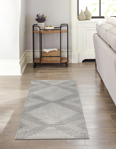 Gray and Ivory 3' 3 x 14' 1 Kai Runner Area Rug Easy Clean 100% Polypropylene With Cotton Backing Modern Geometric Carpet for Living, Dining, Office, Bedroom for Sale at Rug Engine